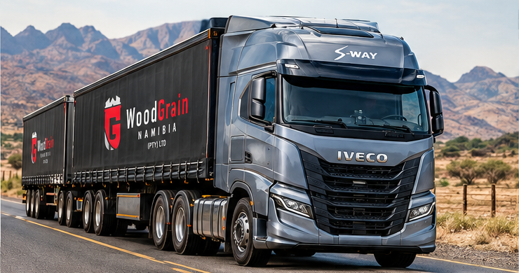 Woodgrain branded road transport truck
